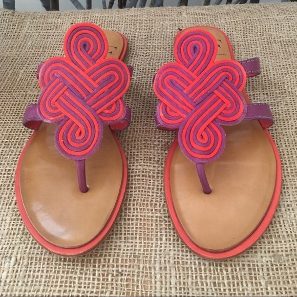 Diane Von Furstenberg Thong Woven Purple Red Sandals Size 6 - Picture 3 of 8
